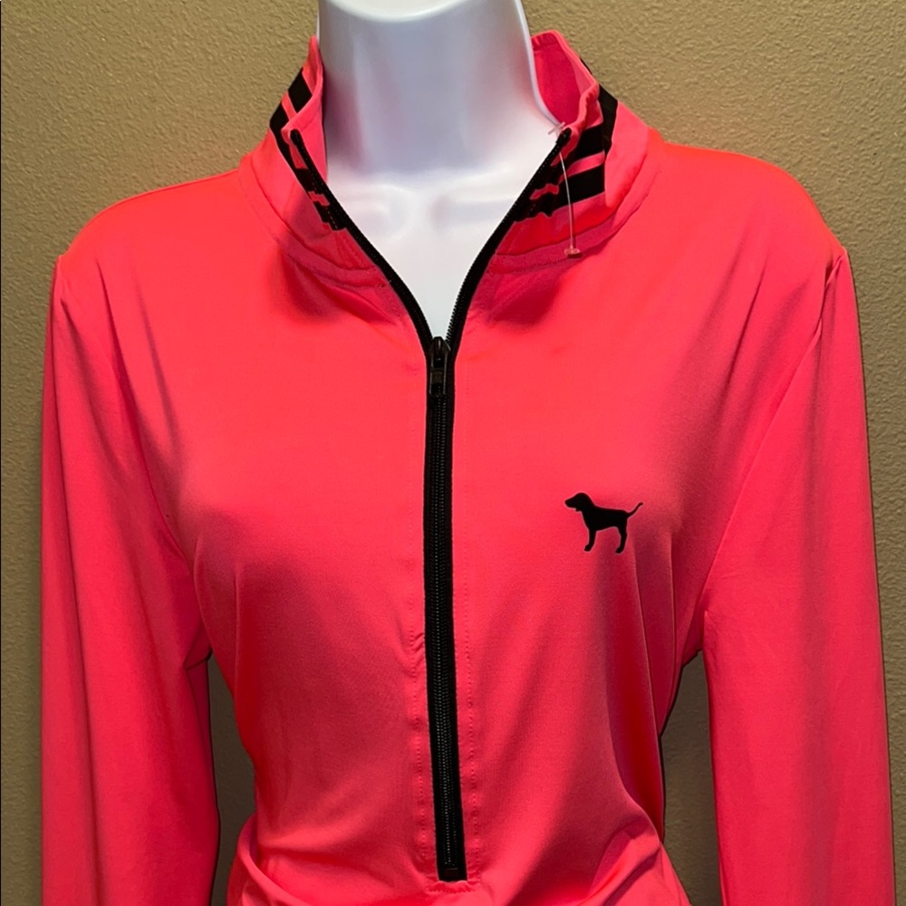 Victoria's Secret Women’s PINK Ultimate Neon Pink 1/2 Zip Pullover Activewear L - Picture 4 of 15